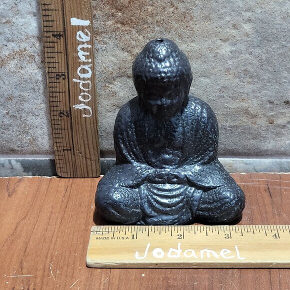 Enesco Ceramic Clay Pottery Dark Gray Black Zen Meditation Buddha Incense Holder - Picture 10 of 12